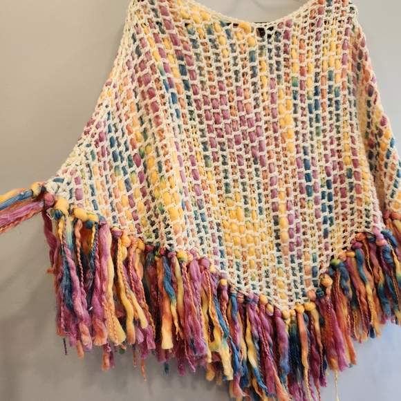 Desire Missy Knit Cape Poncho Rainbow Fringe - Picture 2 of 5